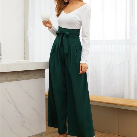 Boho belted high waisted wide leg pants - Picture 11 of 15